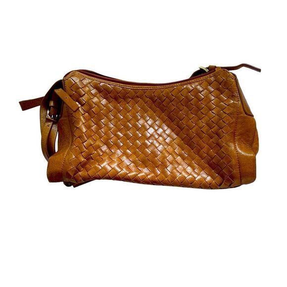 Woven Camel Cognac Color Genuine Leather Handbag‎ NWOT Mini Small Purse Bag - Picture 2 of 16